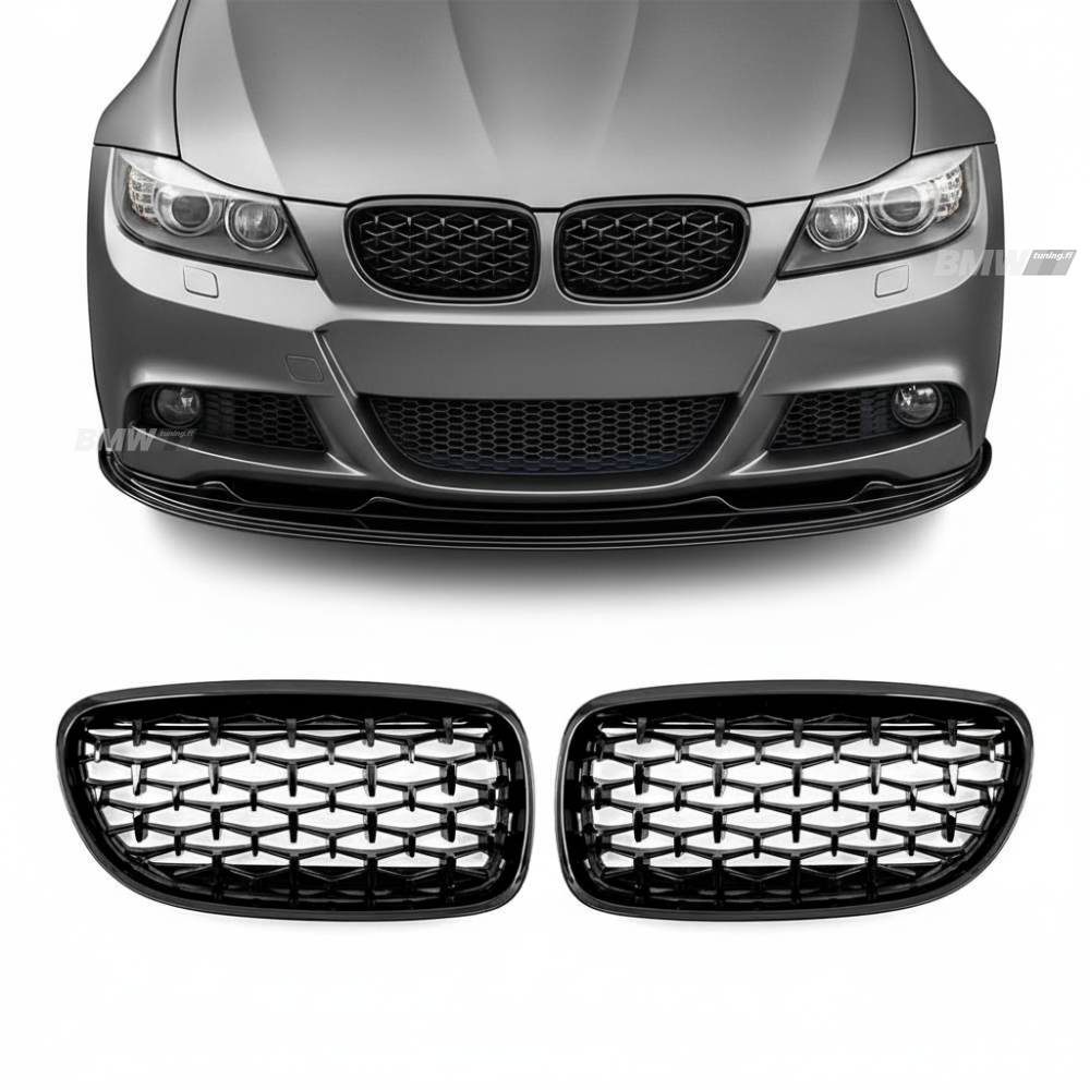 BMW E90 E91 LCI Diamond Munuaiset Kiiltävä Musta