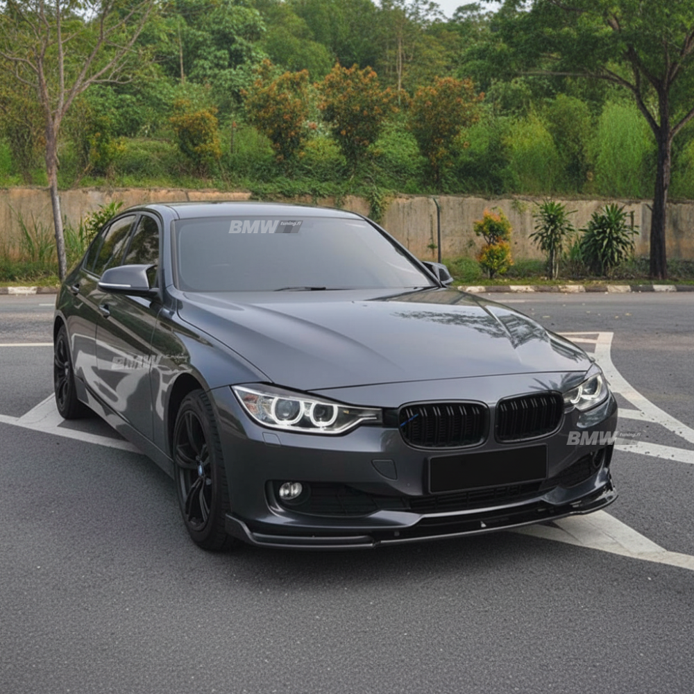 BMW F30 F31 PRE etupuskurin lippa kiiltävän musta vakio puskuriin