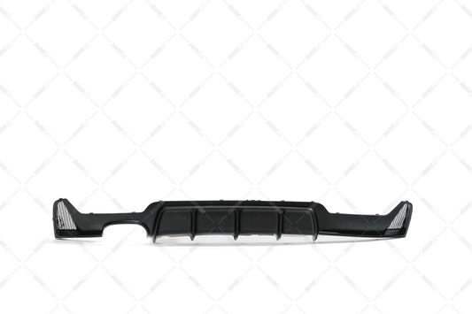 BMW F32 F33 F36 13-21 M-Performance matta musta takapuskurin diffusori kahdelle putkenpäälle vasemmalla