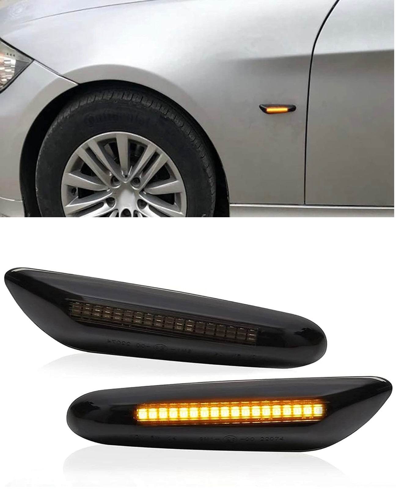 BMW E60/E61, E81/E82, E87/E88, E90/E91, E92/E93, savunharmaat LED sivuvilkut