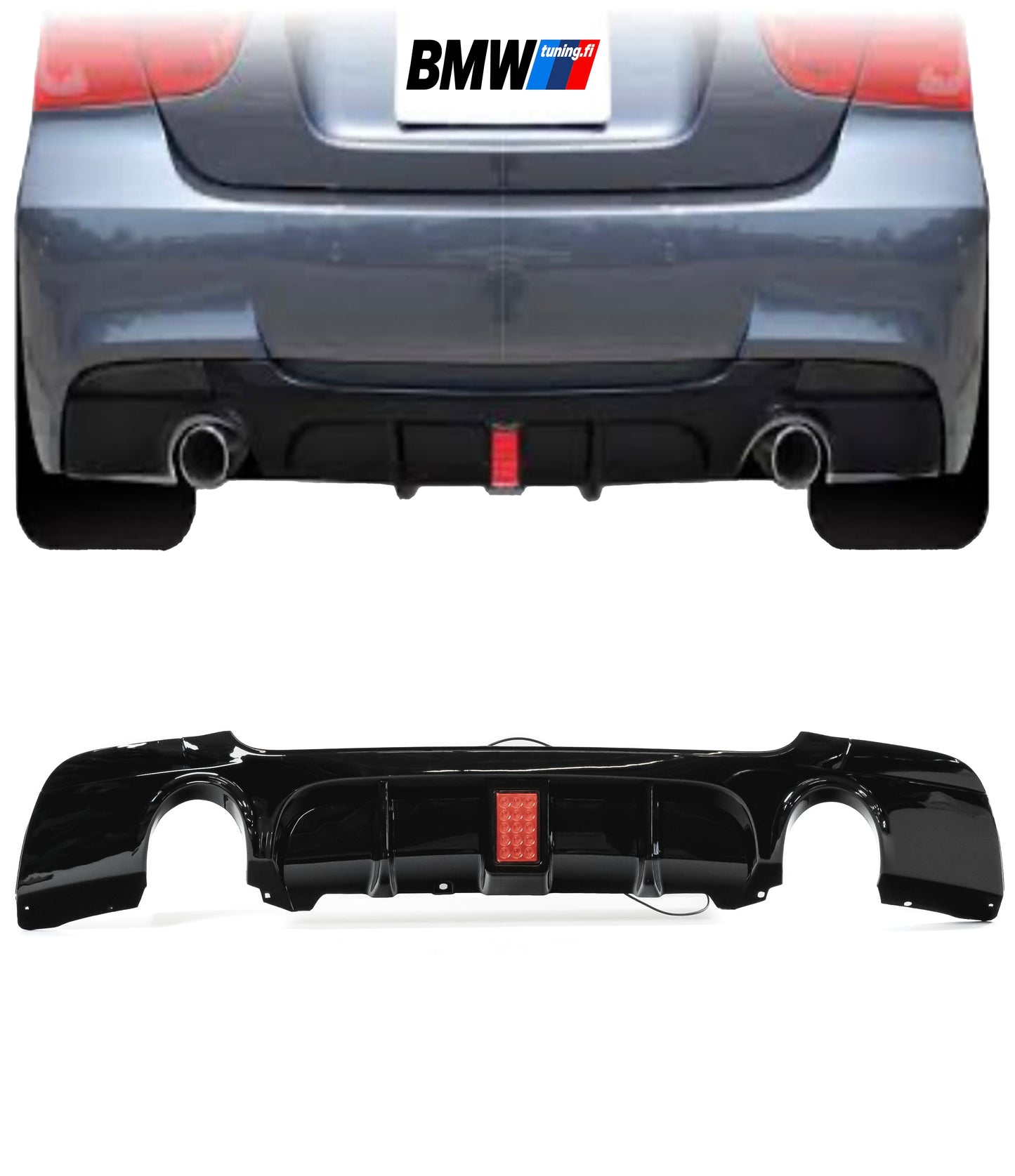 BMW E90 E91 05-13 M-Performance takapuskurin diffuusori jarruvalolla kiiltävän musta
