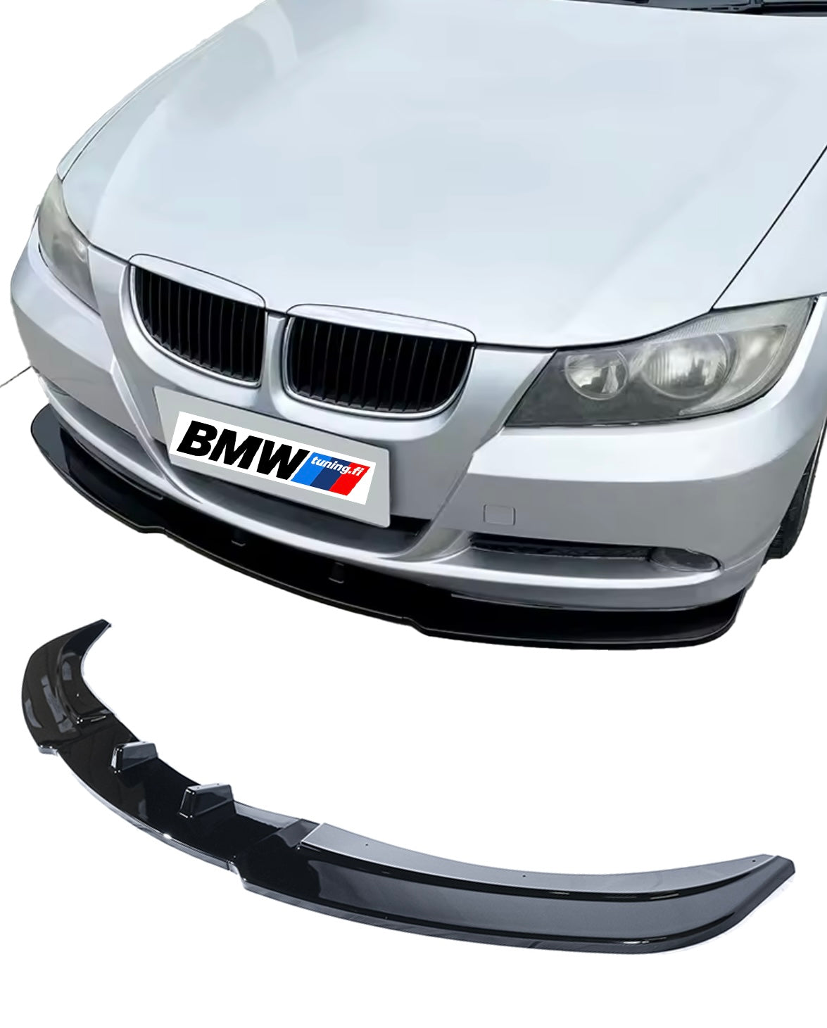 BMW E90 E91 05-08 Etupuskurin lippa kiiltävän musta vakio puskuriin