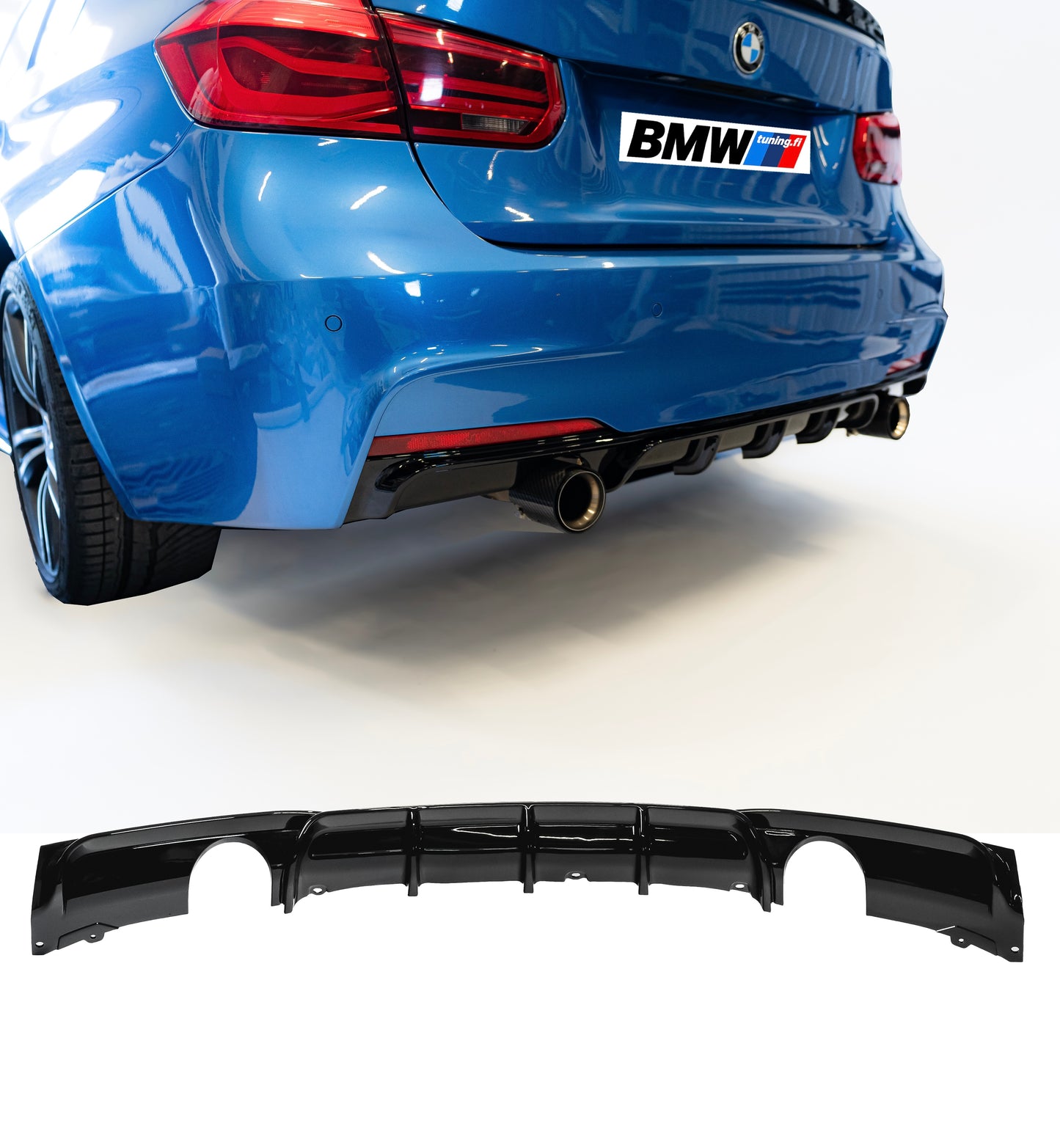 BMW F30 F31 M-Performance diffusori M-Sport takapuskuriin 1+1 putkenpäille