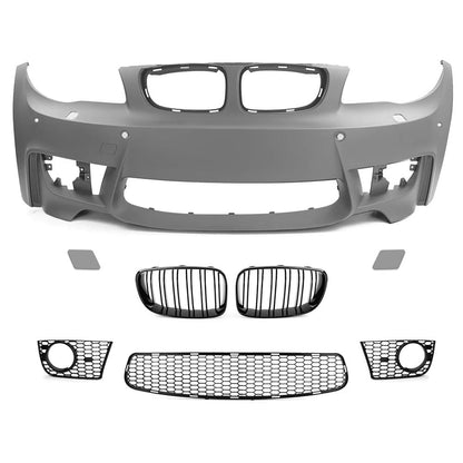 BMW E81 E82 E87 E88 1M-look etupuskuri. PDC / SRA sisältää munuaiset.