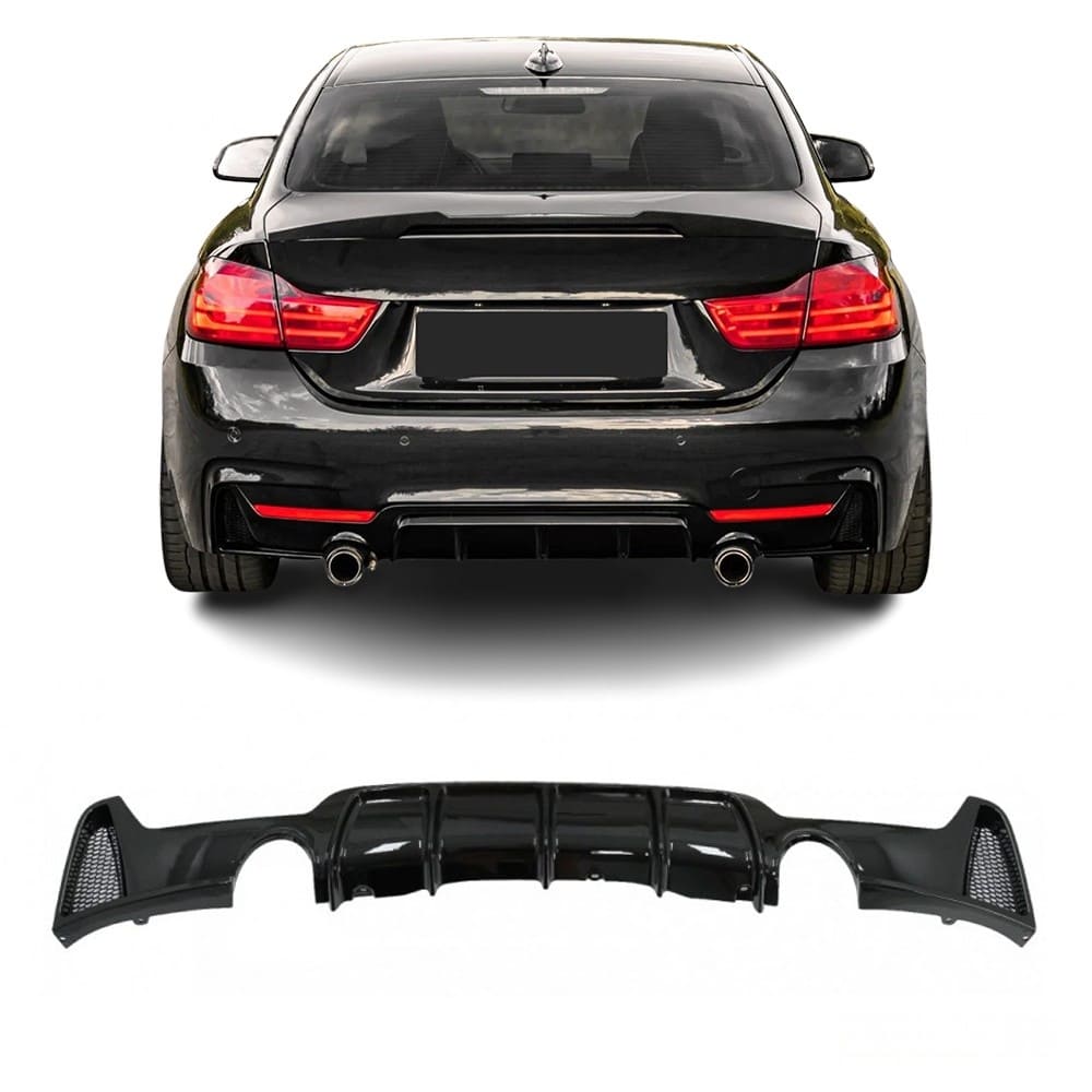 BMW F32 F33 F36 M-Performance kiiltävän musta takapuskurin diffusori yhdelle putkenpäälle vasemmalla ja oikealla