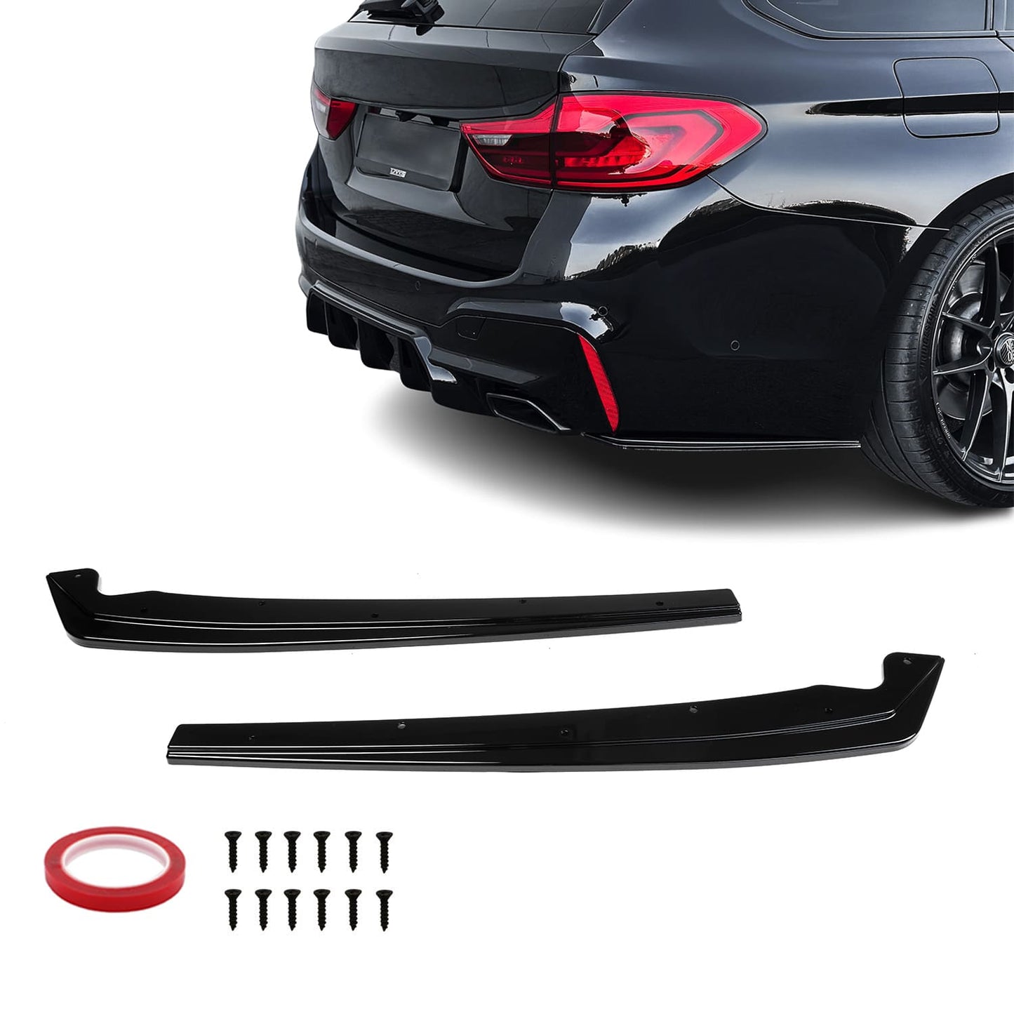 BMW G30 G31, takapuskurin kiiltävän mustat lipat lisäpalat, kulmasplitterit