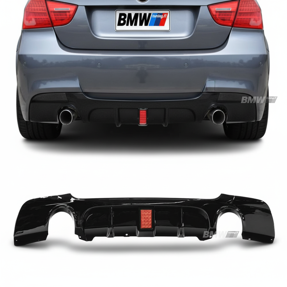 BMW E90 E91 05-13 M-Performance takapuskurin diffuusori jarruvalolla kiiltävän musta