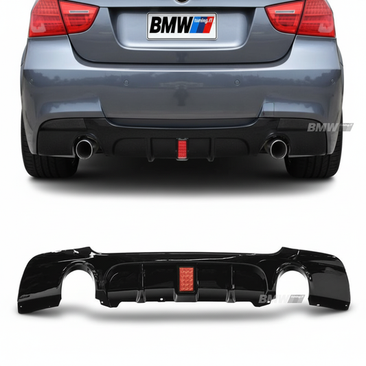 BMW E90 E91 05-13 M-Performance rear bumper diffuser with brake light glossy black