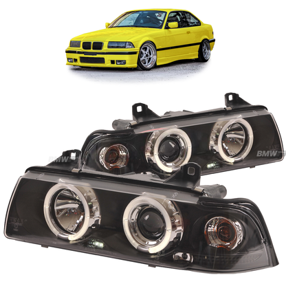 BMW E36 Angel Eyes Halogeeniajovalot Musta