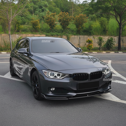 BMW F30 F31 PRE etupuskurin lippa kiiltävän musta vakio puskuriin