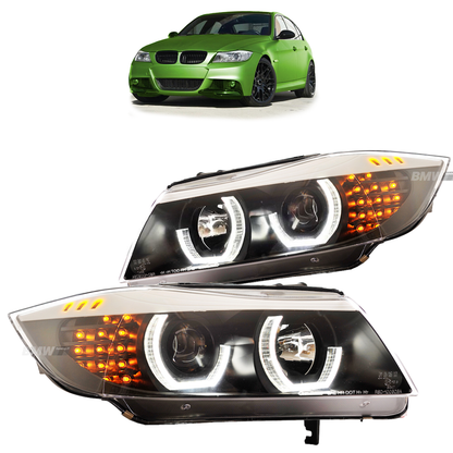 BMW E90 E91 LCI Angel Eyes Halogeeniajovalot Musta