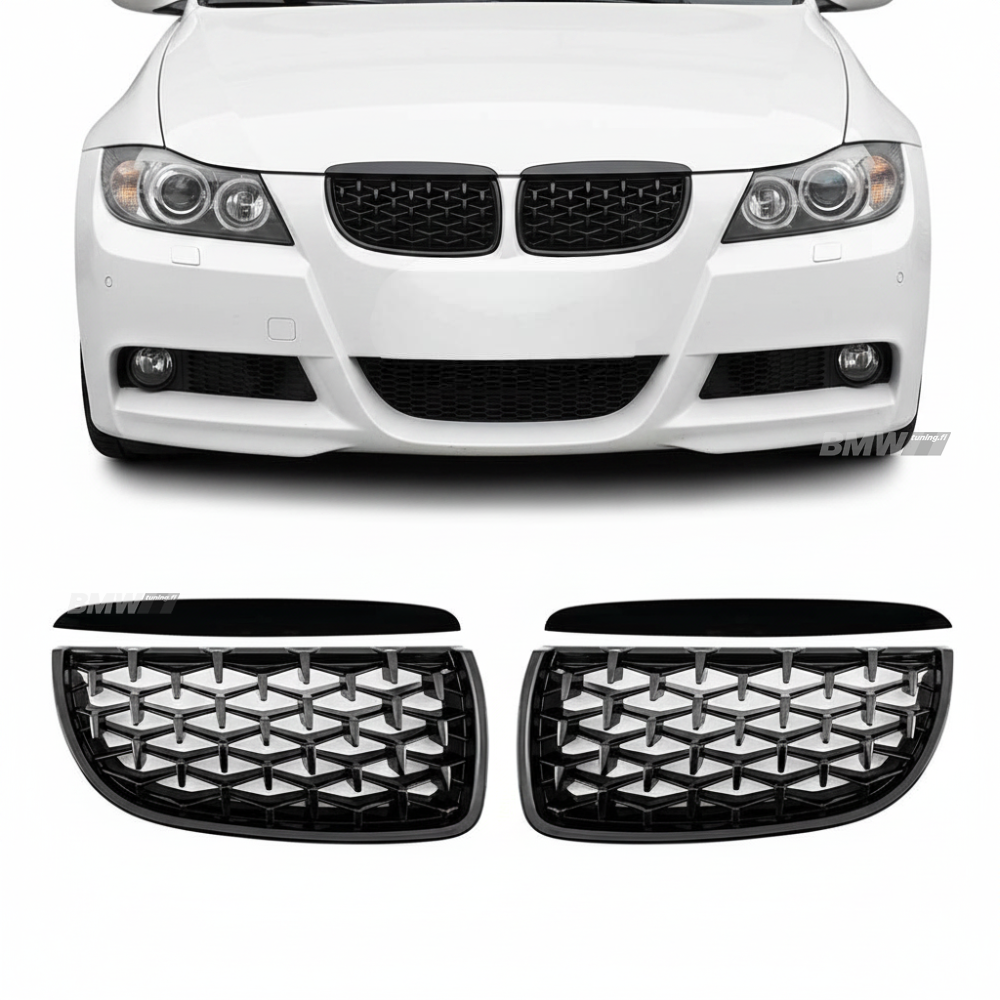 BMW E90 E91 Diamond Munuaiset Kiiltävä Musta