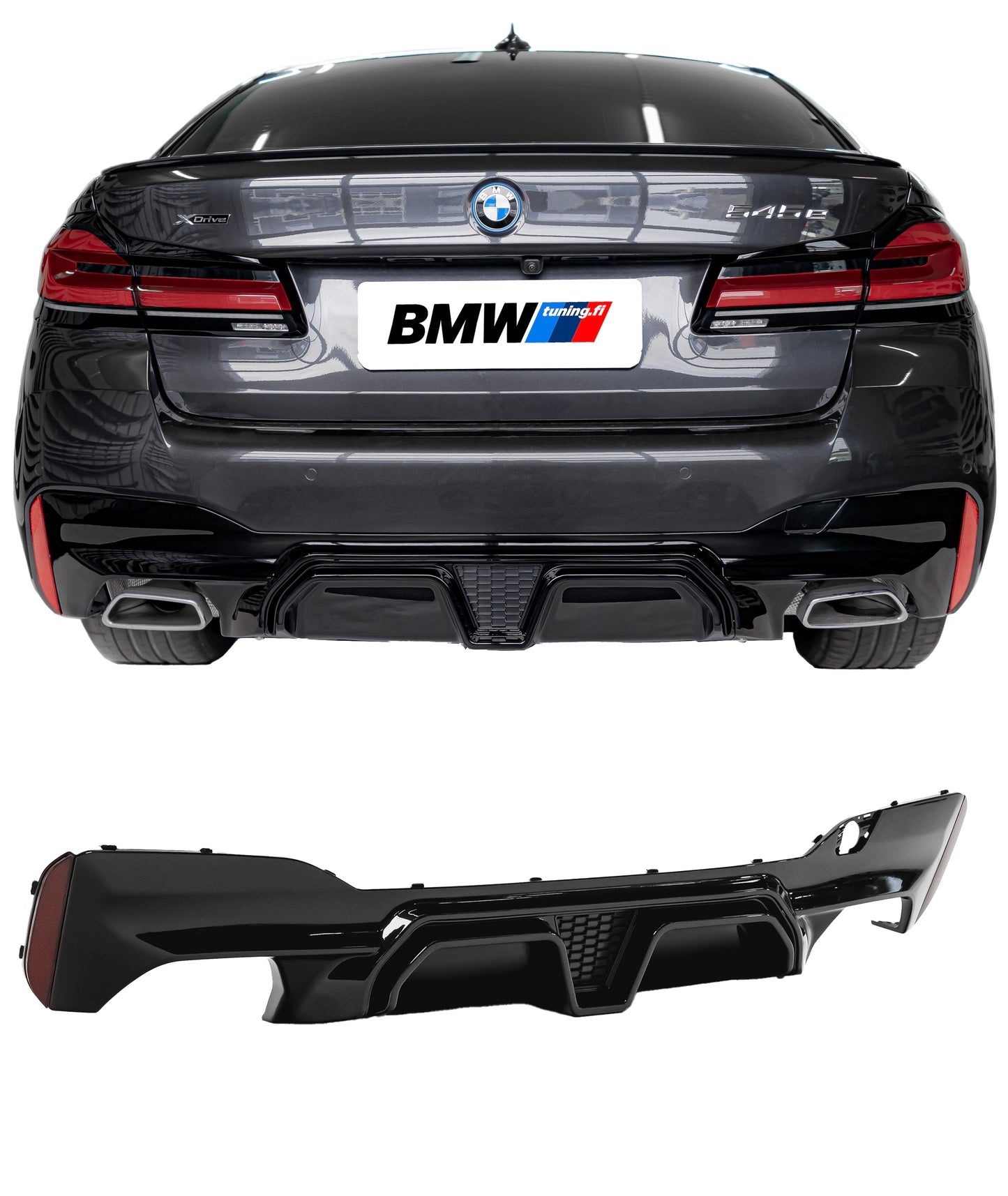 BMW G30 G31, M5 CS takapuskurin diffuusori kiiltävän musta