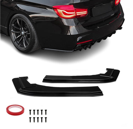 BMW F30 F31, takapuskurin kiiltävän mustat lipat lisäpalat, kulmasplitterit