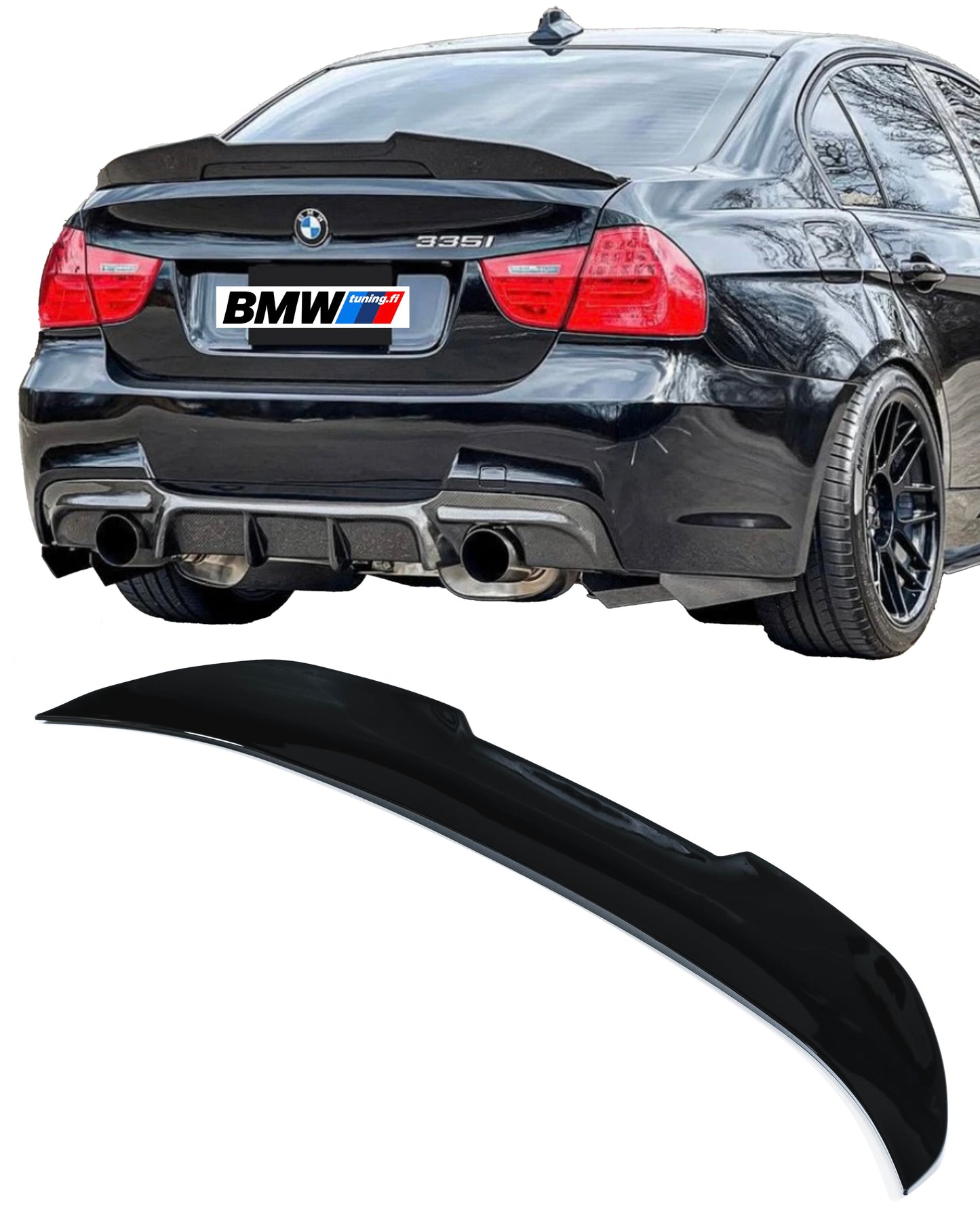 BMW E90 PSM-look kiiltävän musta takaspoileri