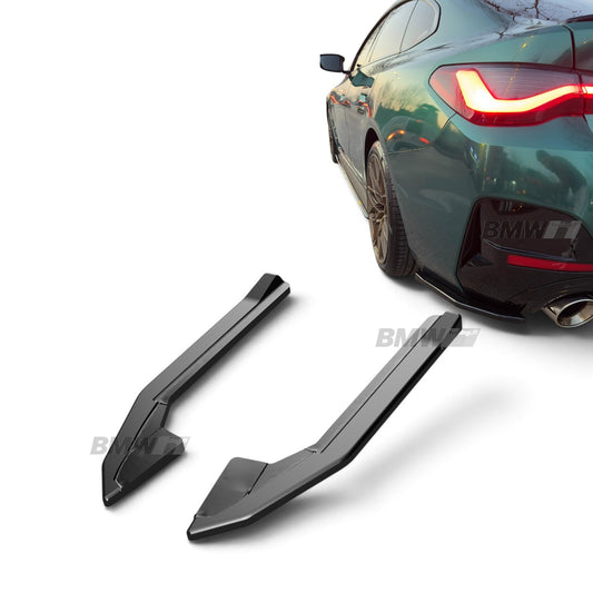 BMW I4 G26, Takapuskurin kiiltävän mustat lisäpalat, Kulmasplitterit