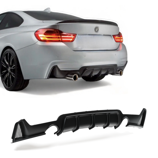 BMW F32 F33 F36 M-Performance matta musta takapuskurin diffuusori tuplaulostulolla